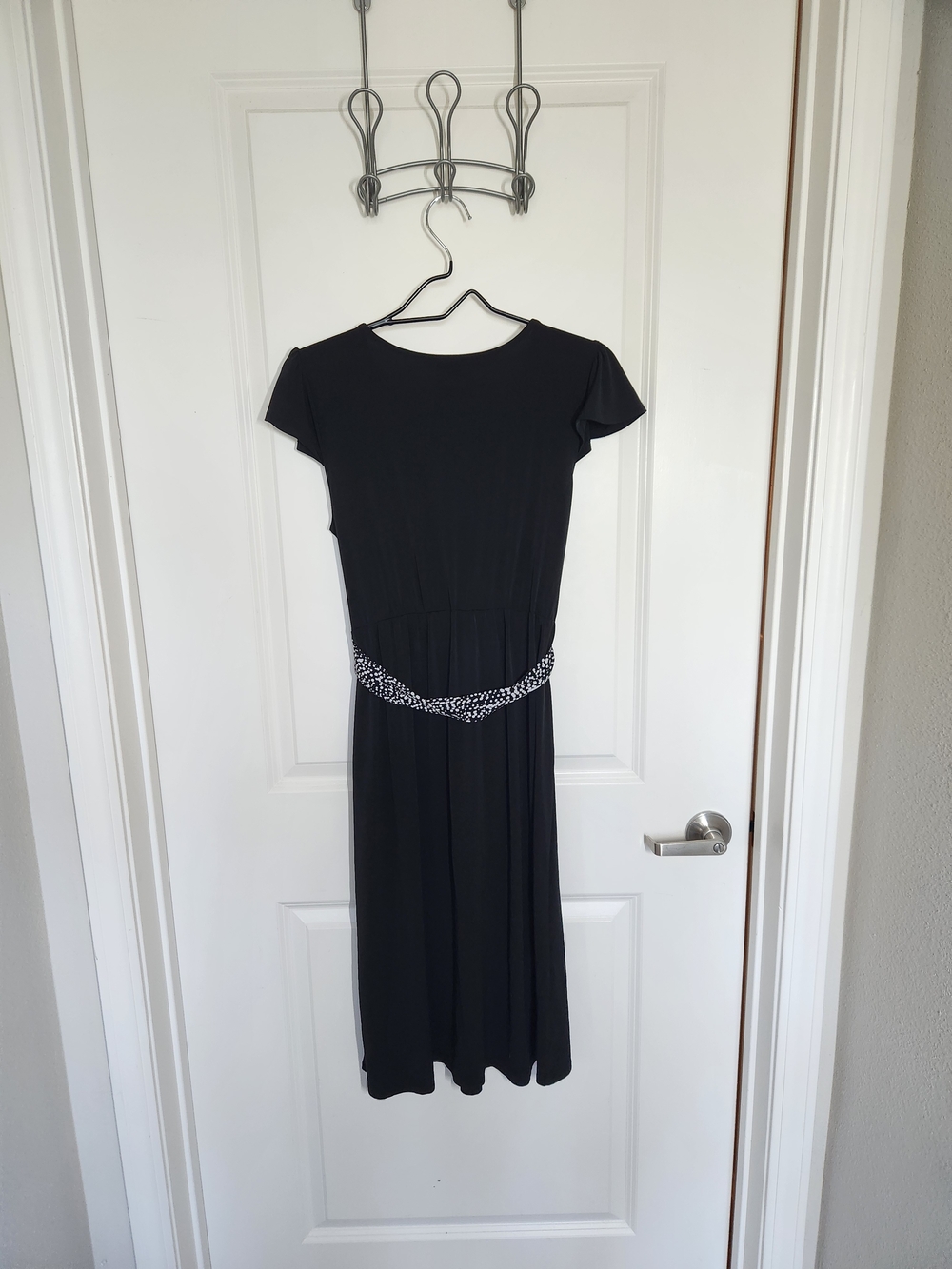 Merona Black Wrap Midi Dress with Printed Tie Belt - Picture 3 of 13